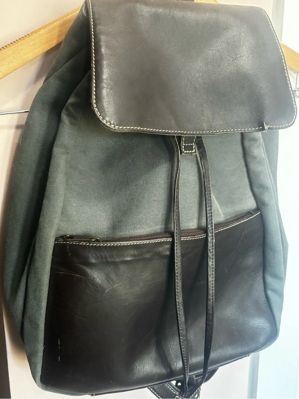 Men's Black Canvas & Leather Backpack - Stylish Everyday Bag
